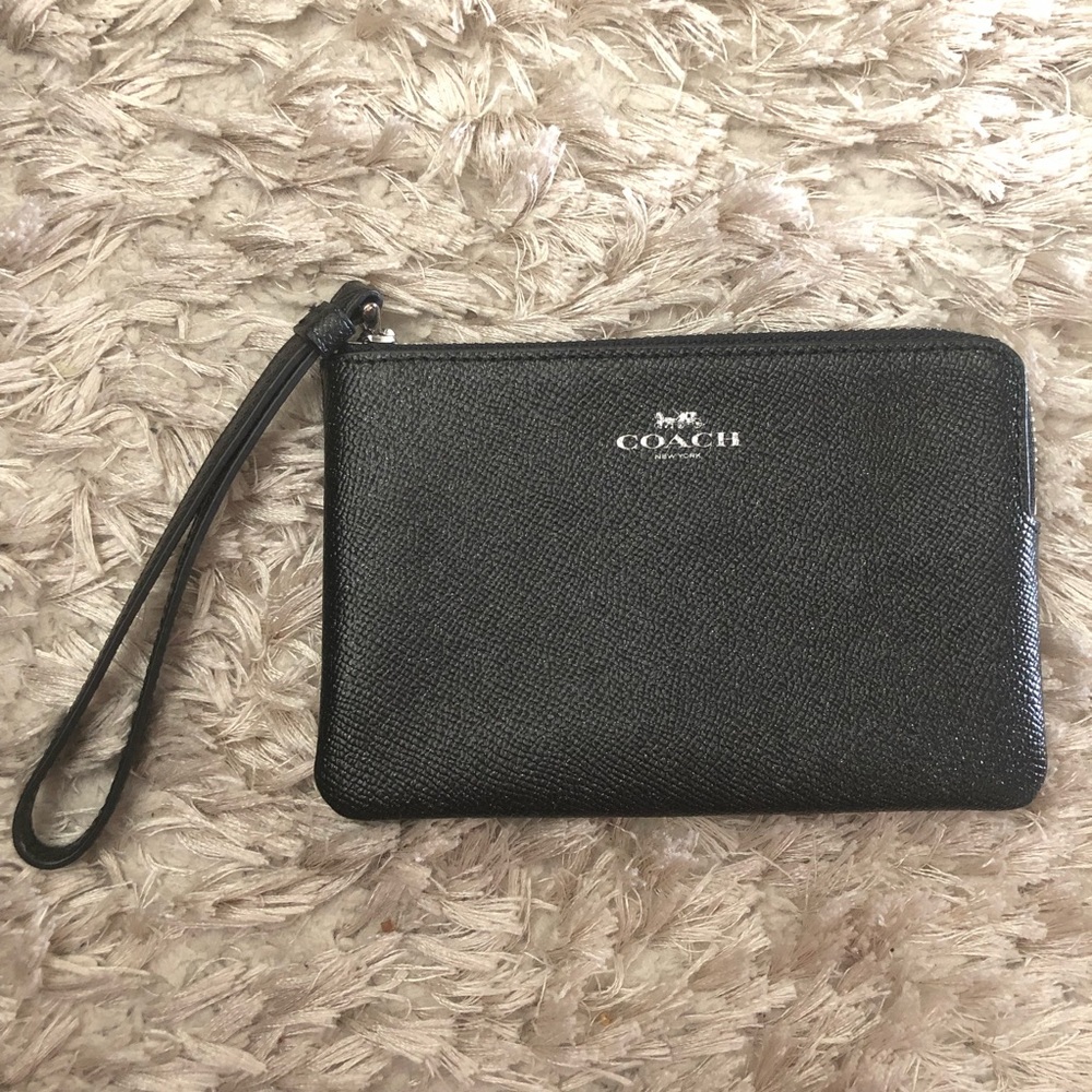 Brand New! Black Leather Glitter Coach Wristlet